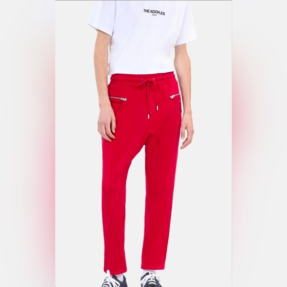 The Kooples Red Sweatpants Stretch Waist Silver Zipper Trim NWT $275 Size XL - Picture 1 of 8